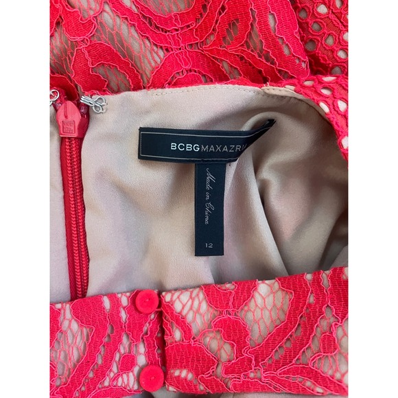 BCBGMAXAZRIA Lace Midi Dress Sleeveless Party Cocktail Red Size 12 - Picture 11 of 12